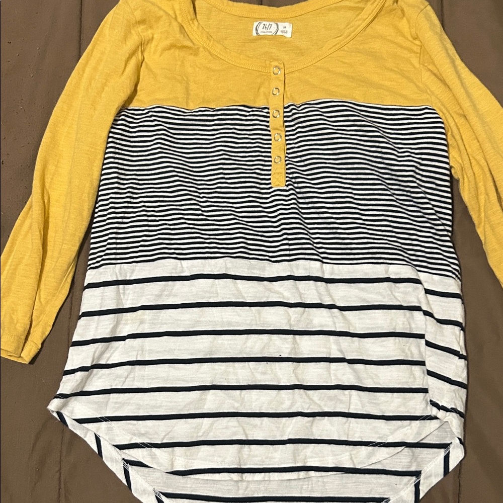 Maurices Yellow and Black Striped Long Sleeve Top